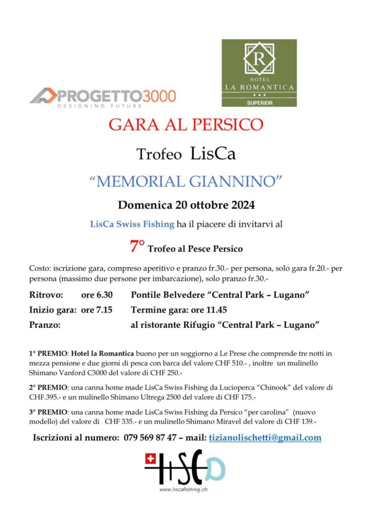 Gara di pesca al Persico “Memorial Giannino” domenica 20 ottobre 2024 iscriviti: Tel: 079 569 87 47
